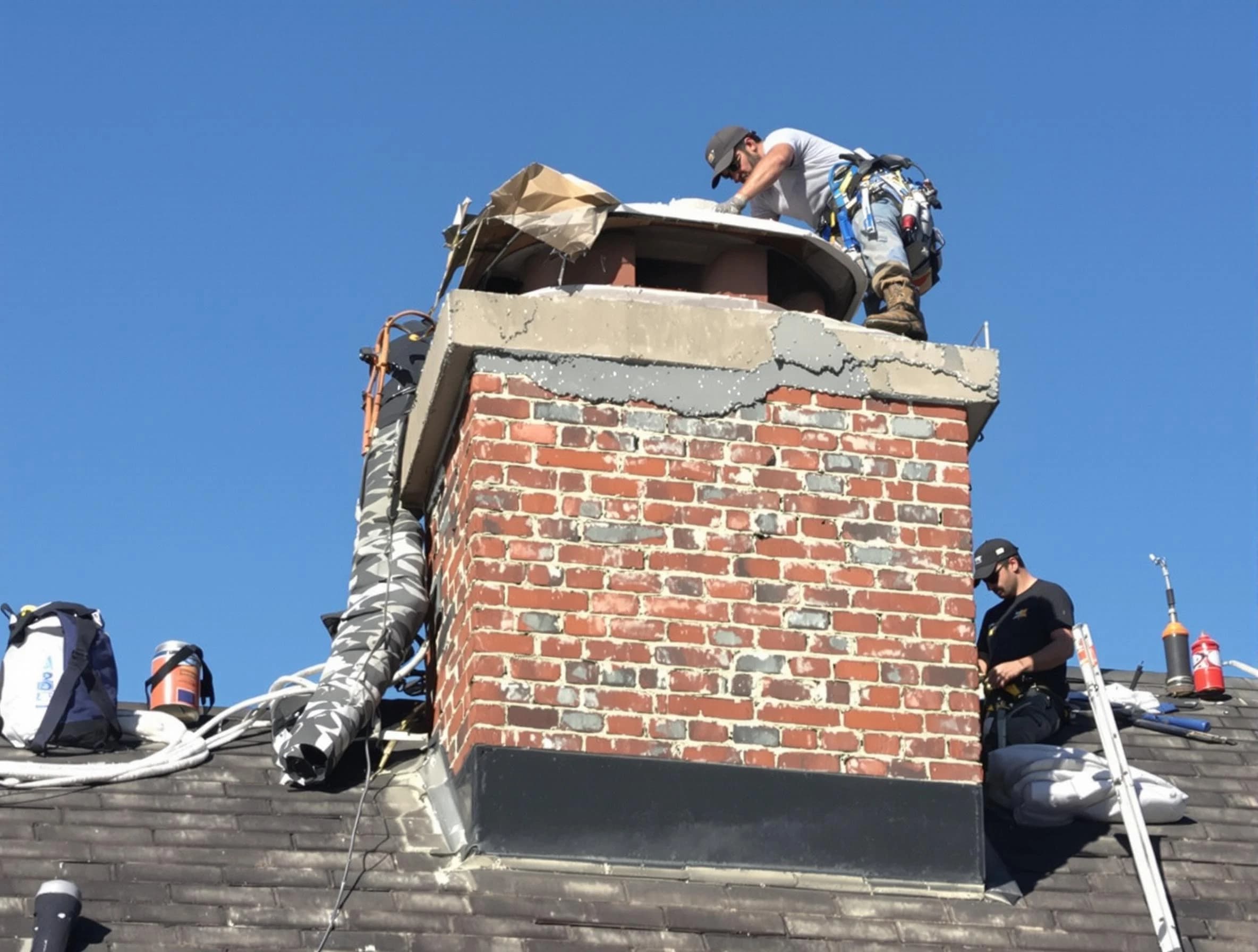 Tyrone Chimney Sweep installing a custom chimney crown in Tyrone, GA