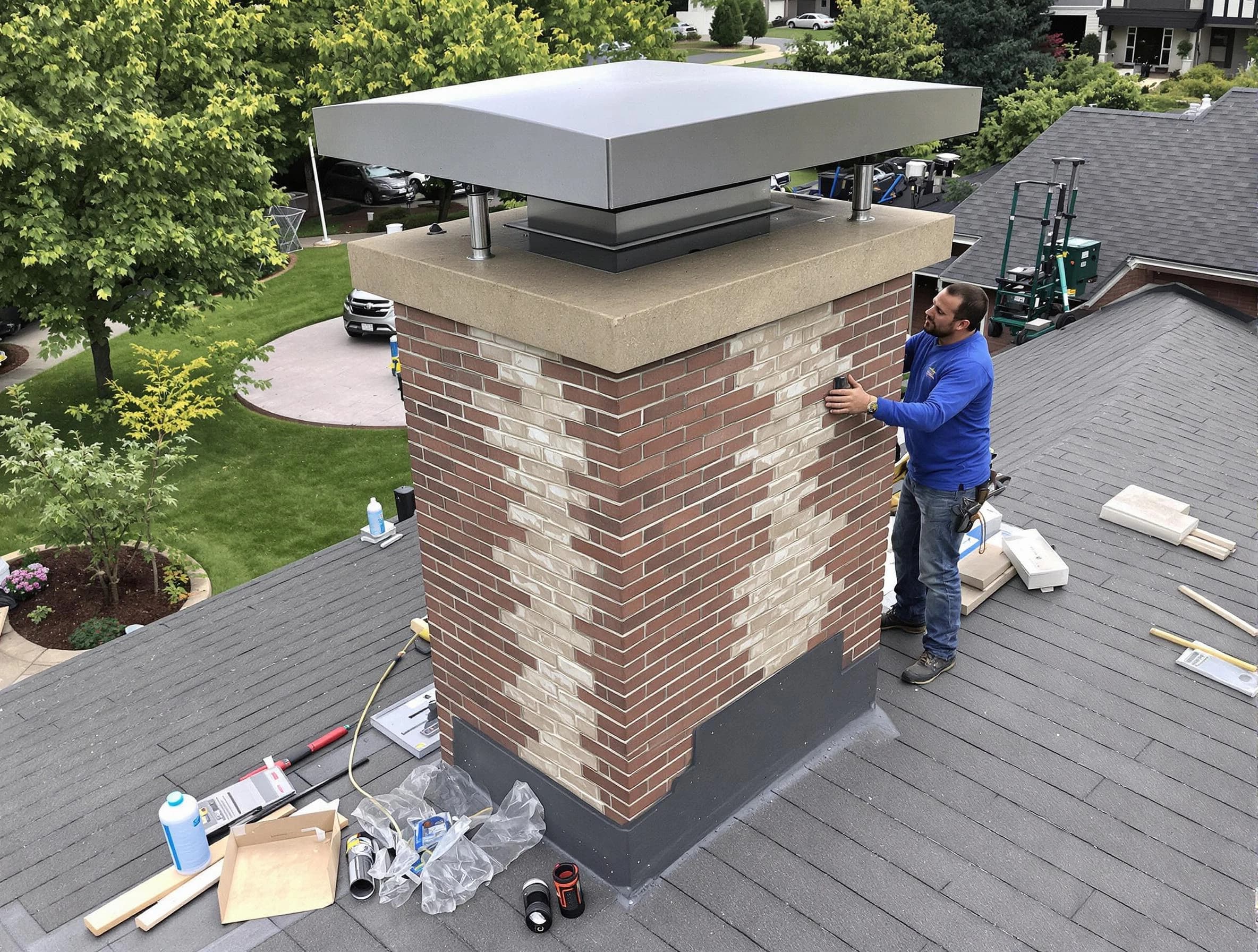 Tyrone Chimney Sweep team working on a custom chimney remodel in Tyrone, GA
