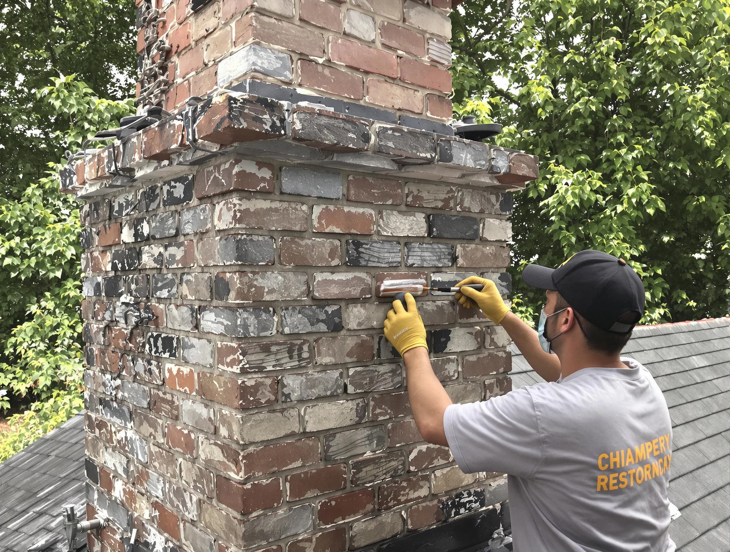 In-progress chimney restoration by Tyrone Chimney Sweep in Tyrone, GA