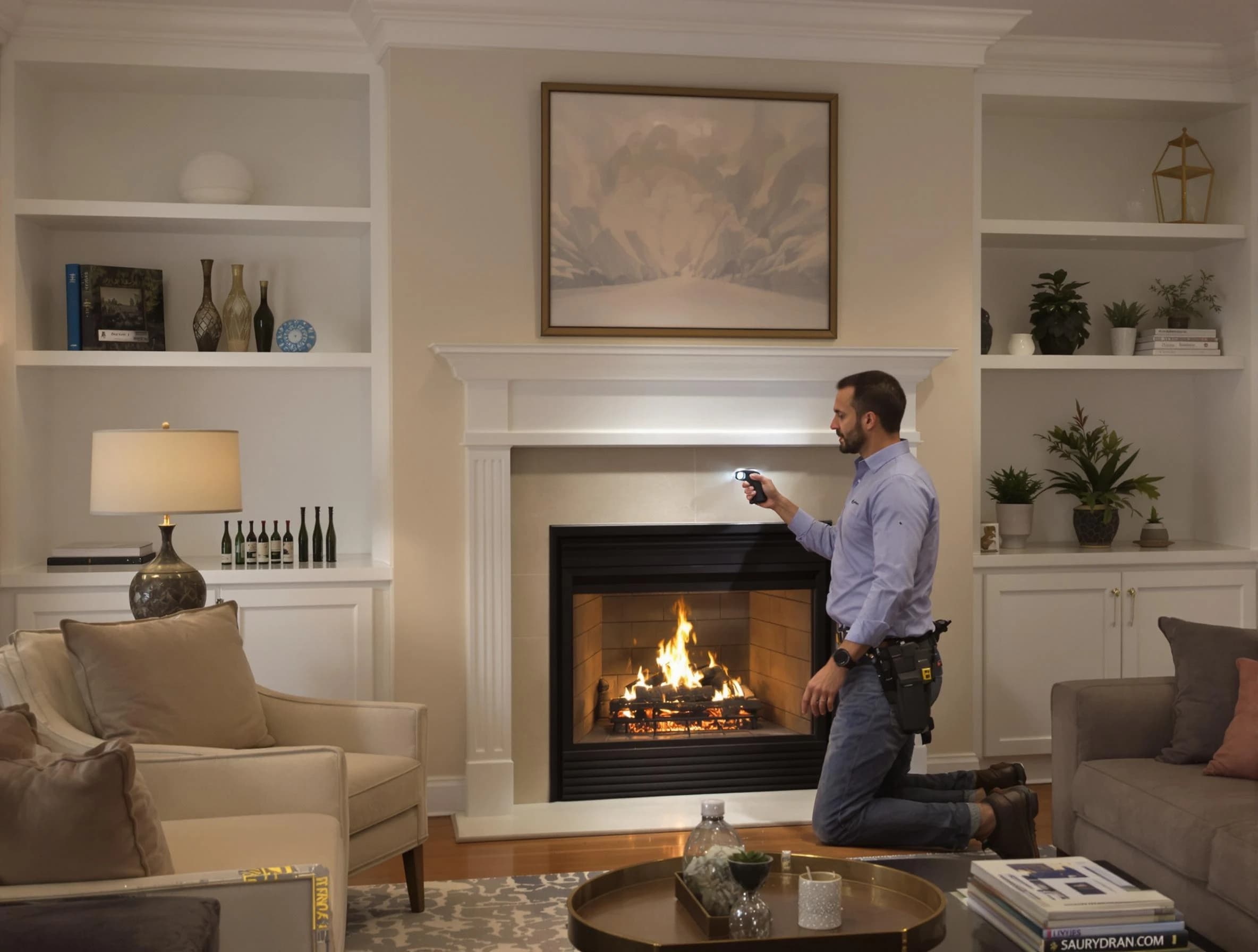 Tyrone Chimney Sweep conducting a fireplace safety inspection in Tyrone, GA