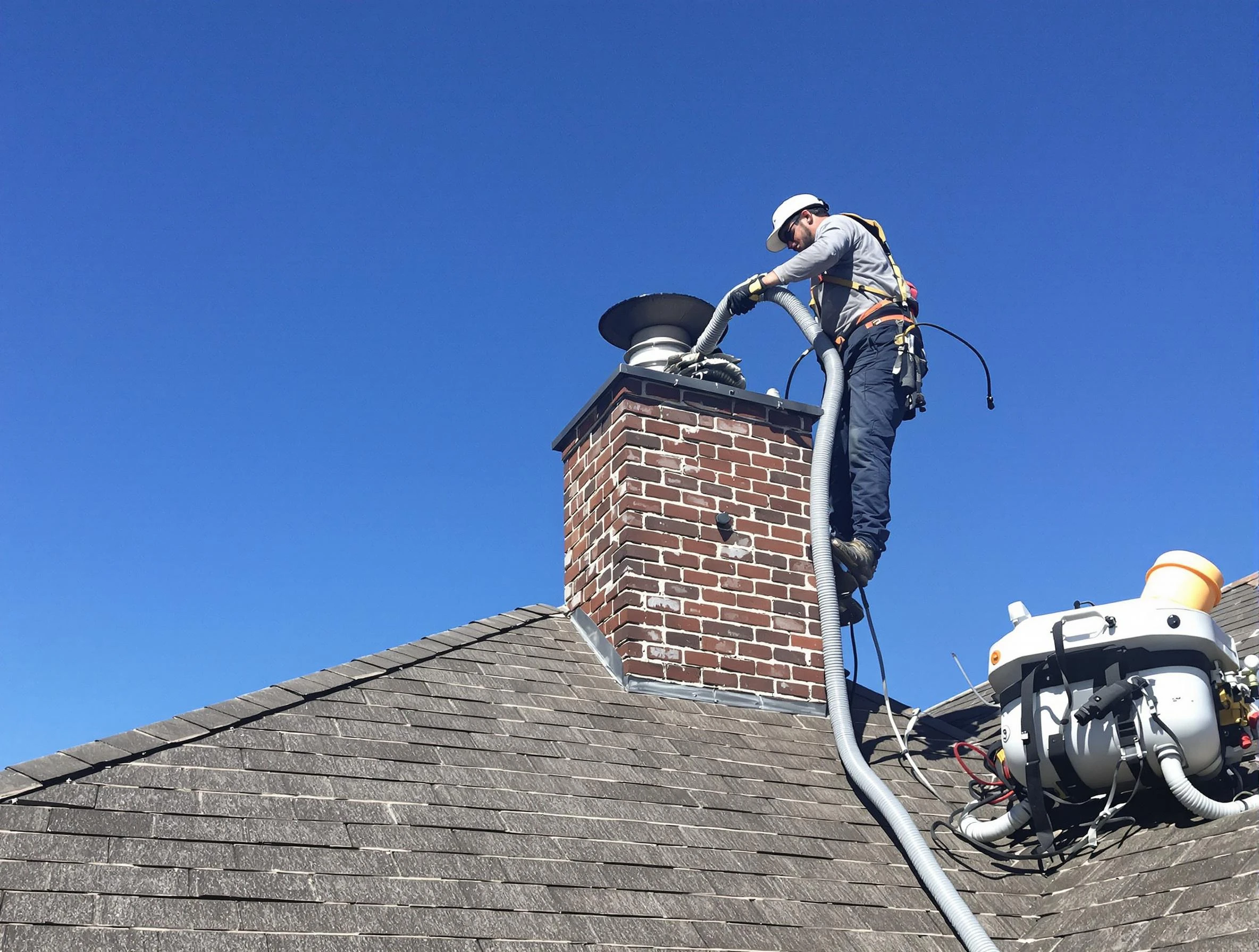 Dedicated Tyrone Chimney Sweep team member cleaning a chimney in Tyrone, GA