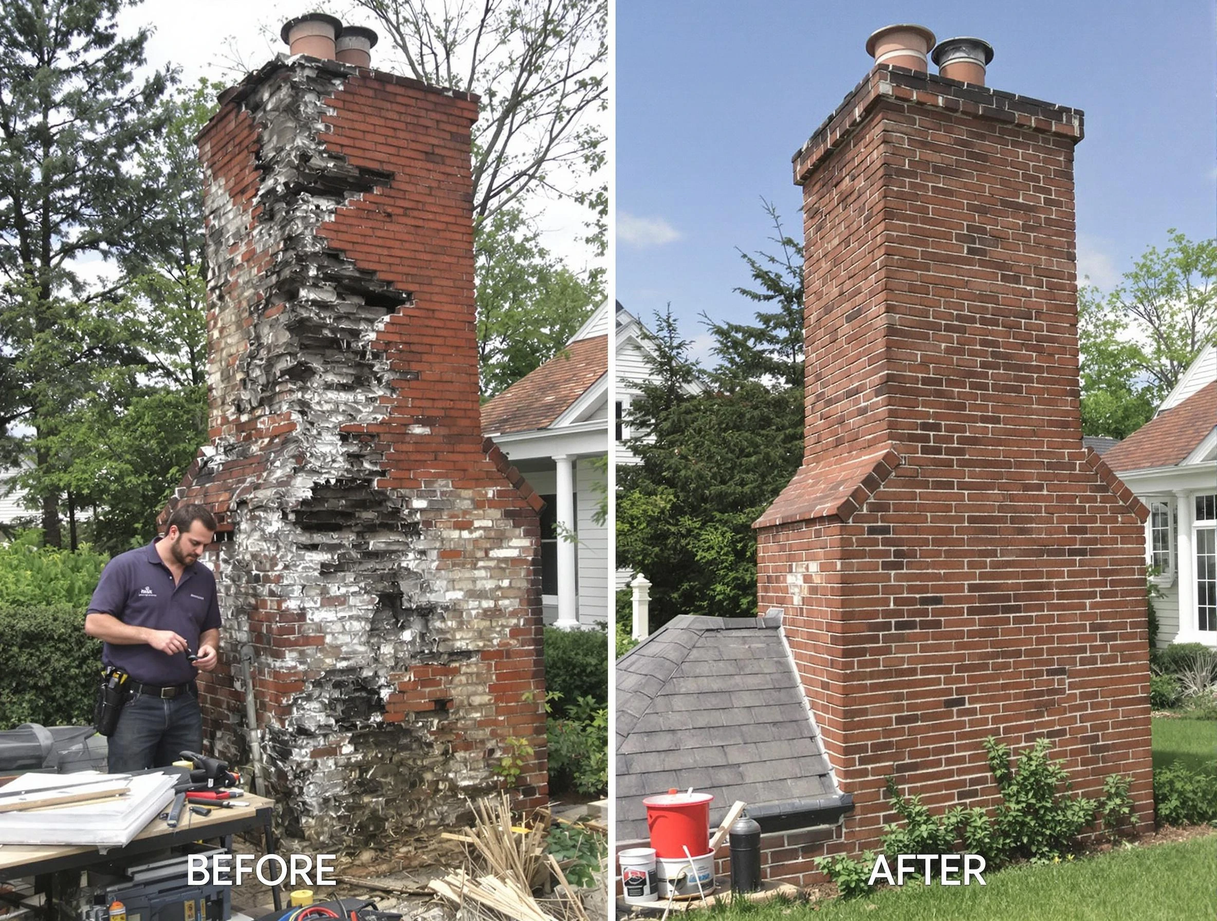 Tyrone Chimney Sweep performing a full chimney restoration in Tyrone, GA